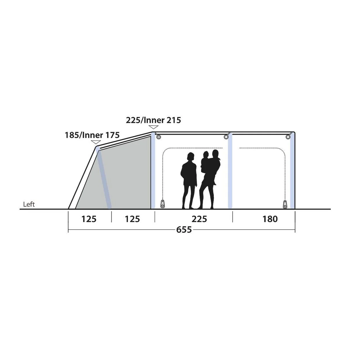 Outwell Boston 5 Air TC 5 Berth Three Room Tunnel Tent - Image 20