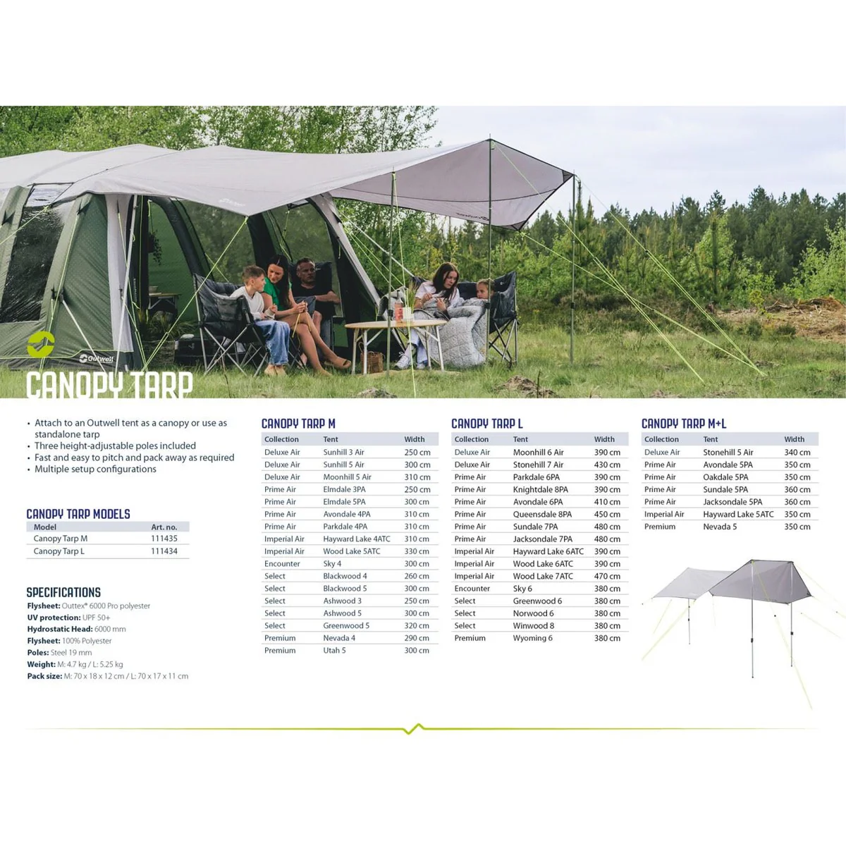 Outwell Canopy Tarp Shelter Free Standing / Porch Medium - Image 8