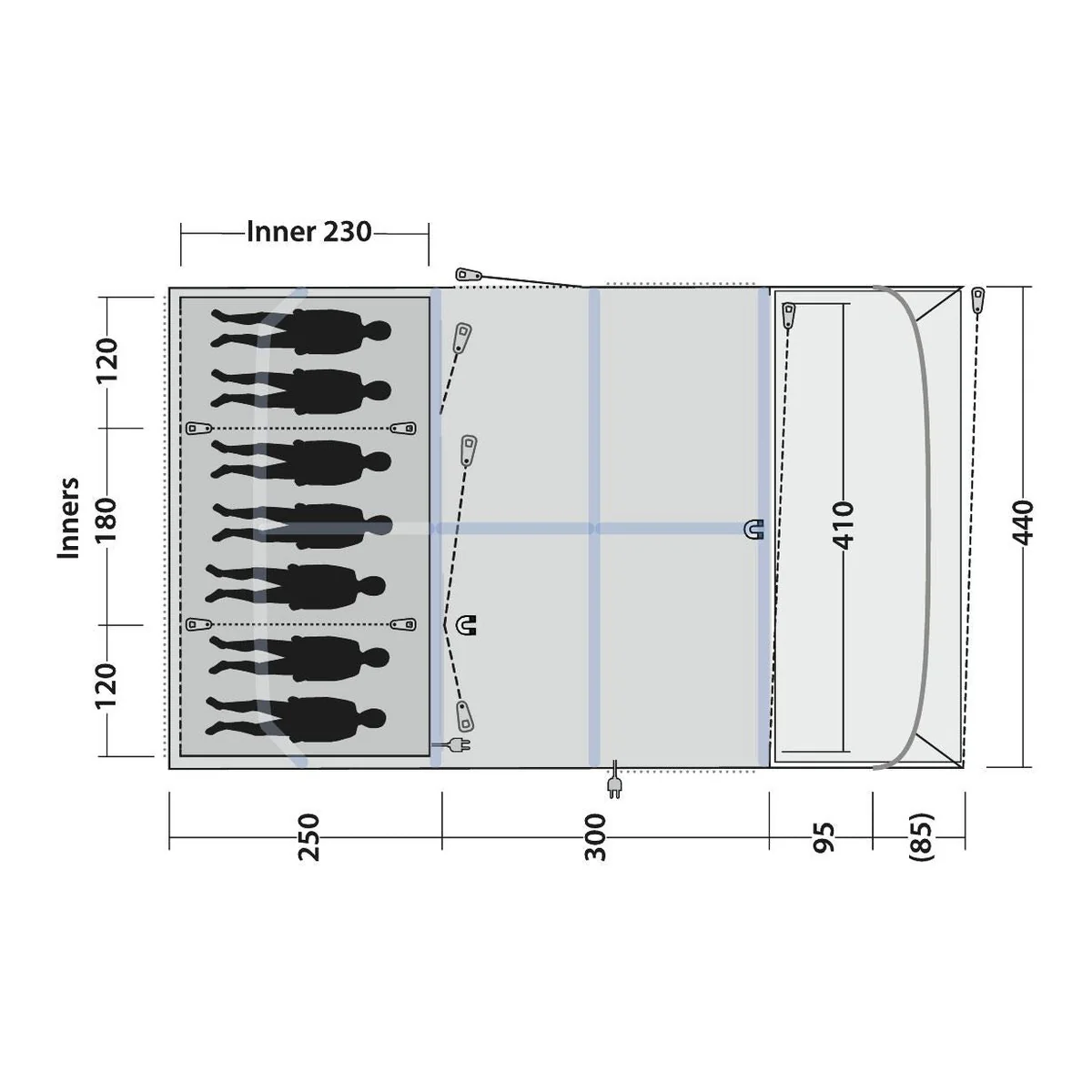 Outwell Charleston 7 Air TC 7 Berth Five Room Tunnel Tent - Image 19