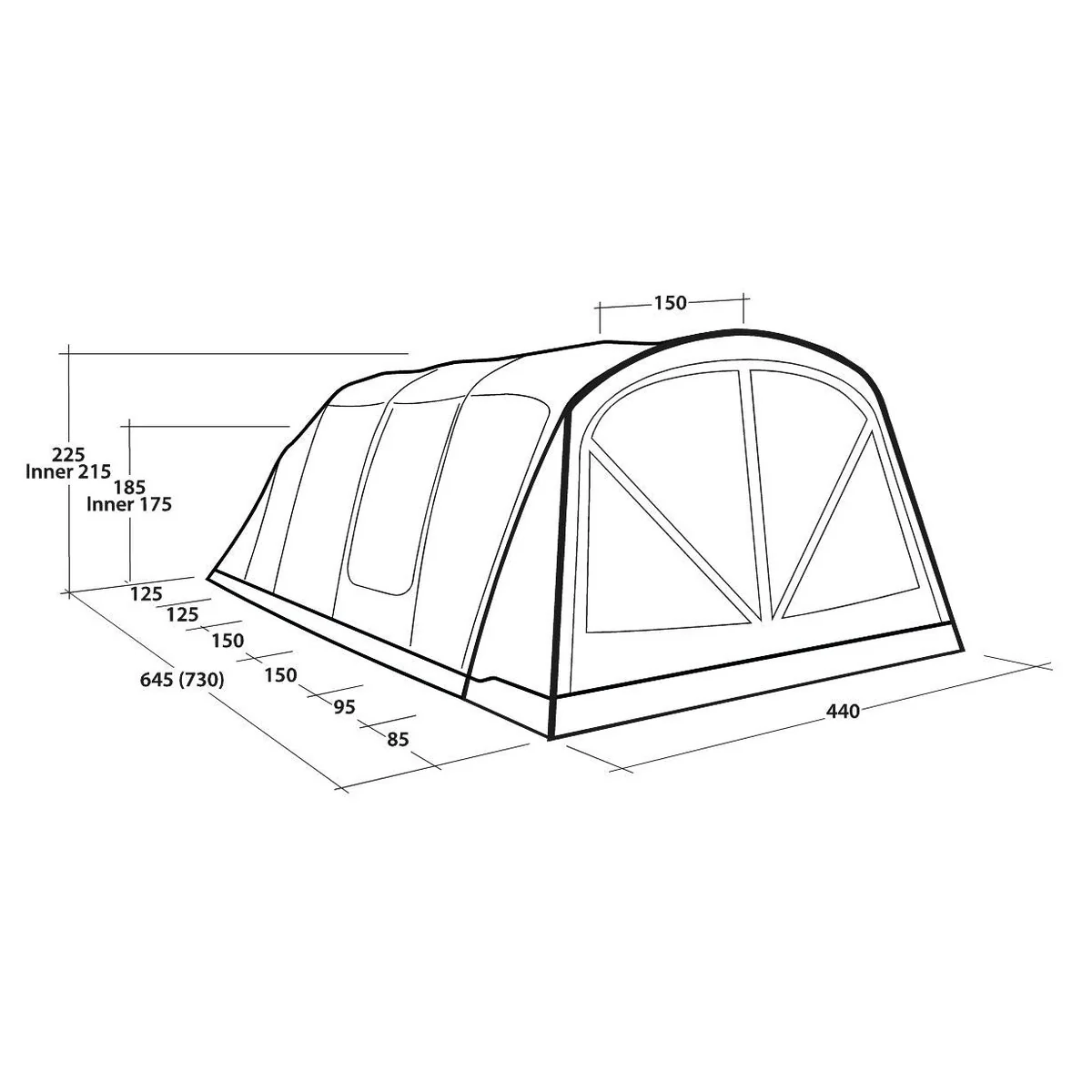Outwell Charleston 7 Air TC 7 Berth Five Room Tunnel Tent - Image 21