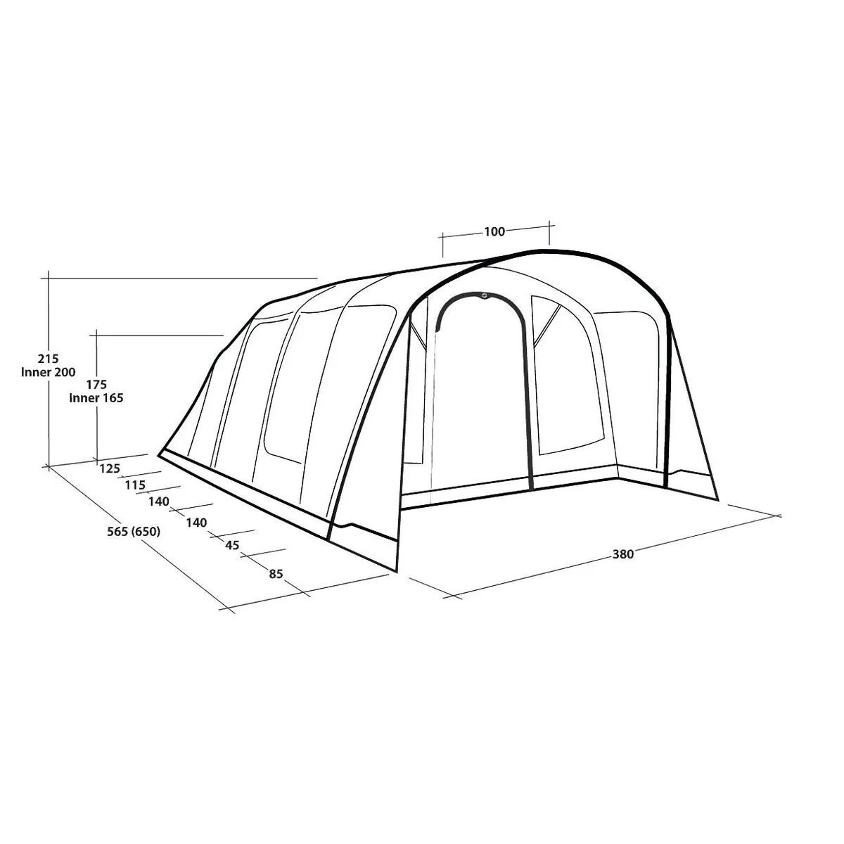 Outwell Colorado 6 Air 6 Berth Four Room Tunnel Tent - Image 8