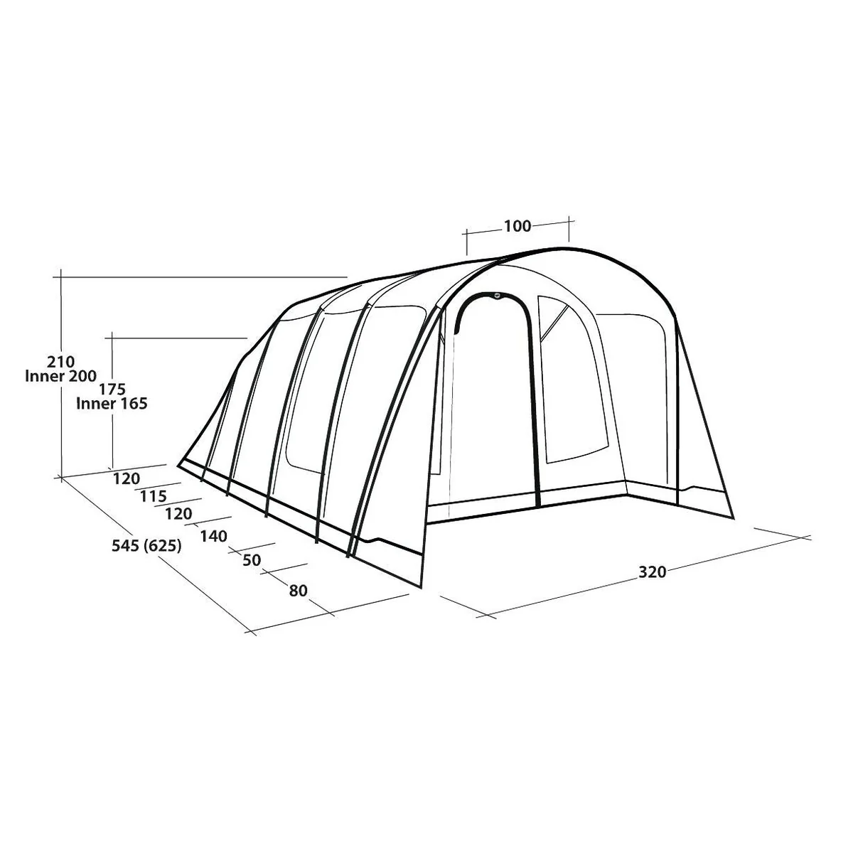 Outwell Denver 5 5 Berth Three Room Tunnel Tent - Image 21