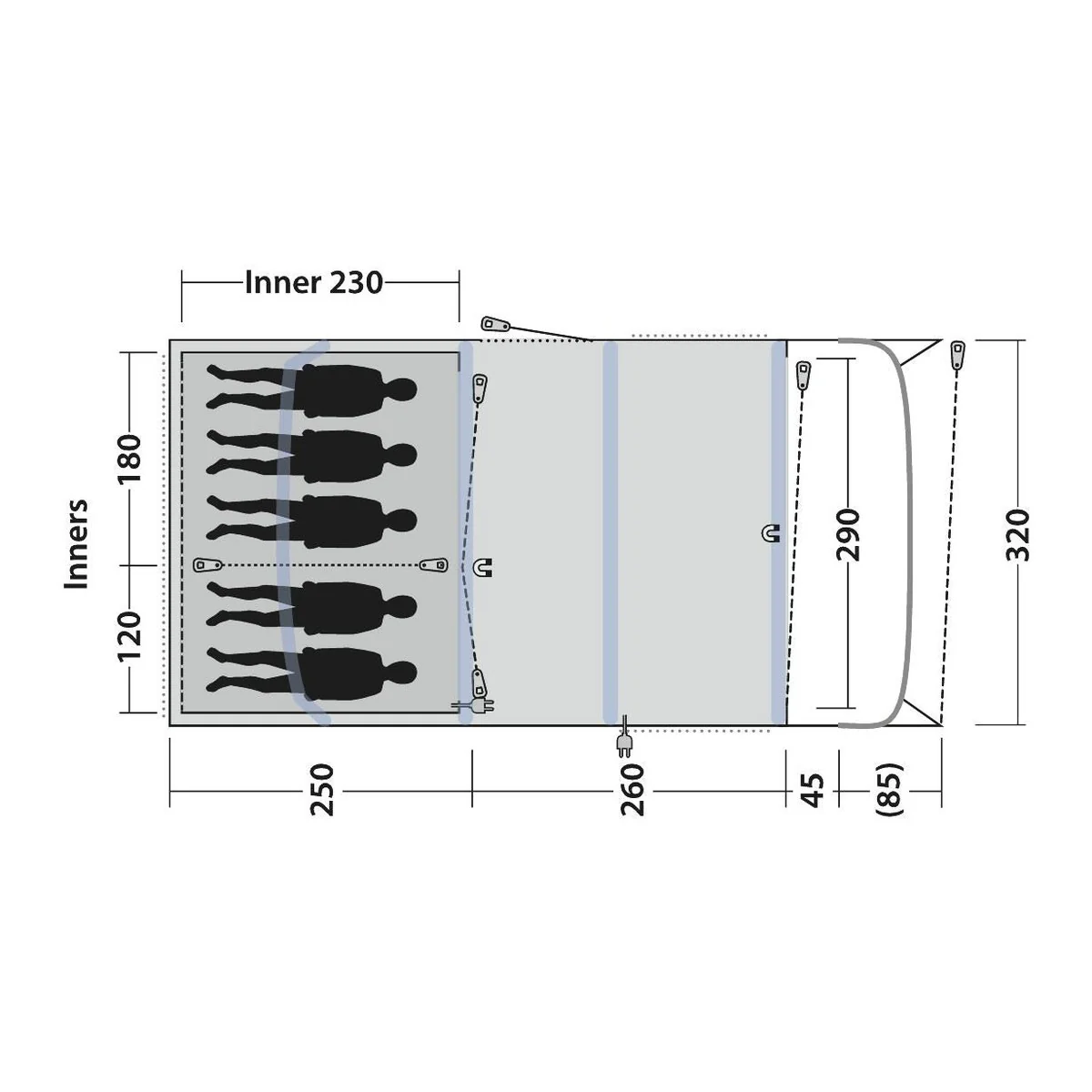 Outwell Florida 5 Air 5 Berth Four Room Tunnel Tent - Image 19