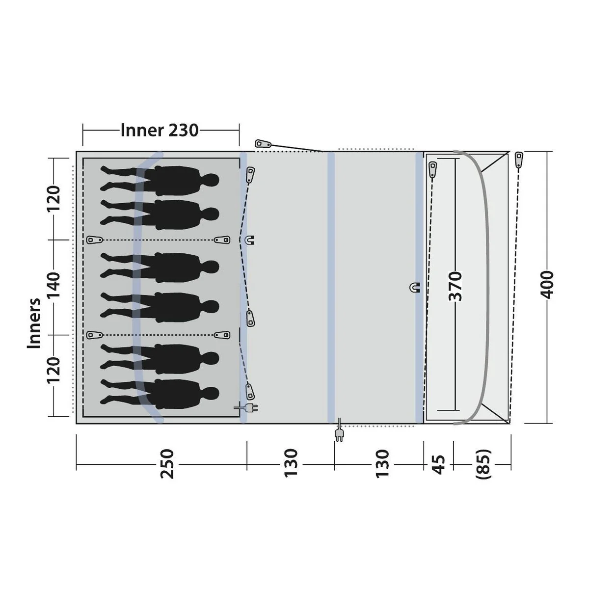 Outwell Florida 6 Air 6 Berth Five Room Tunnel Tent - Image 19