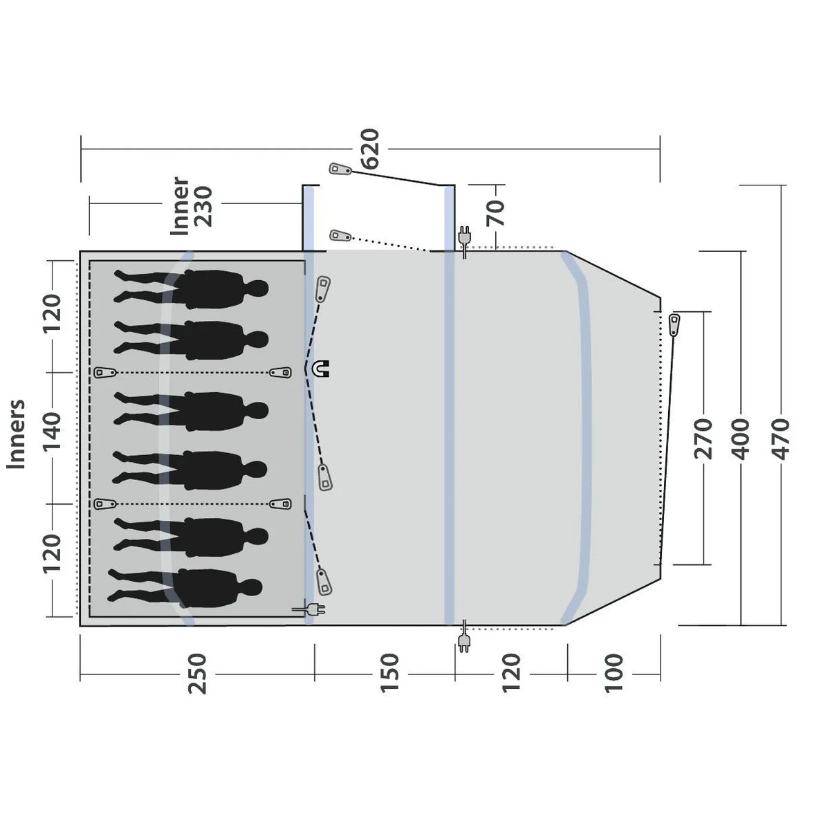 Outwell Montana 6 Air 6 Berth Four Room Tunnel Tent - Image 17