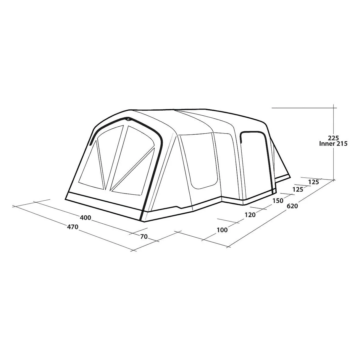 Outwell Montana 6 Air 6 Berth Four Room Tunnel Tent - Image 20