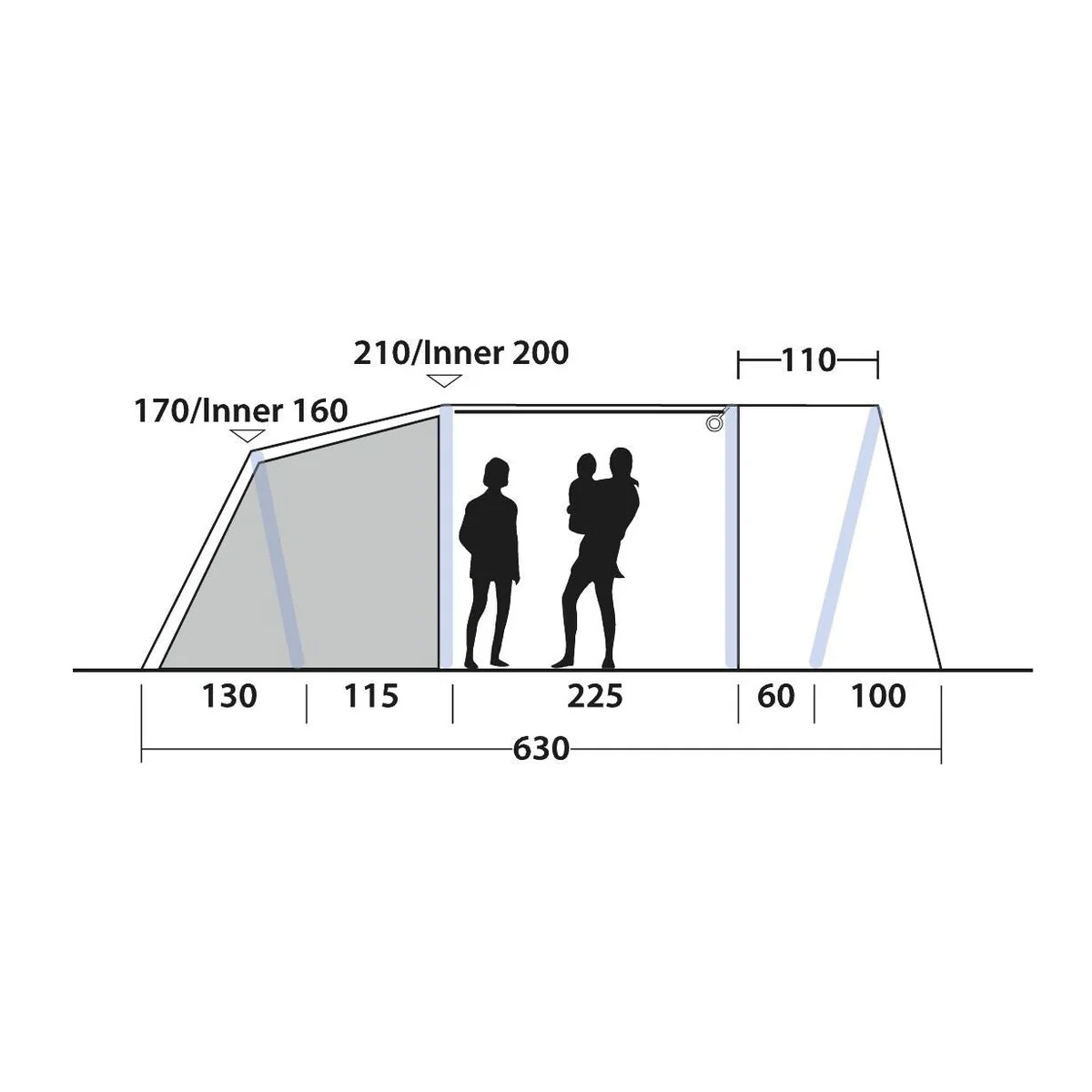 Outwell Sacramento 4 Air 4 Berth Four Room Tunnel Tent - Image 10