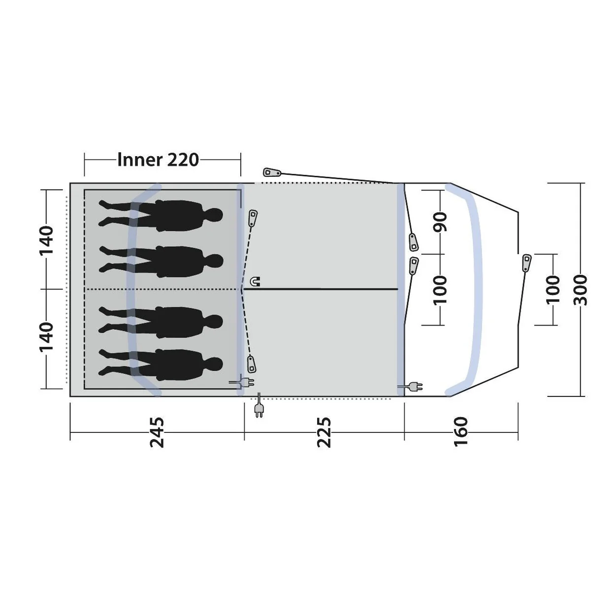 Outwell Sacramento 4 Air 4 Berth Four Room Tunnel Tent - Image 11