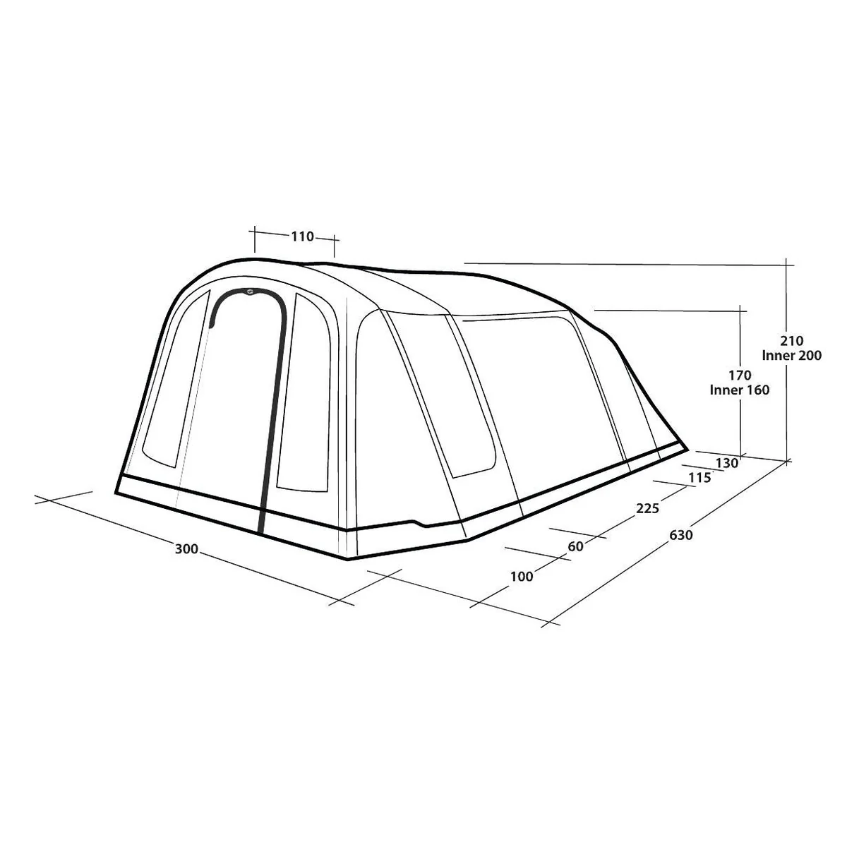 Outwell Sacramento 4 Air 4 Berth Four Room Tunnel Tent - Image 13