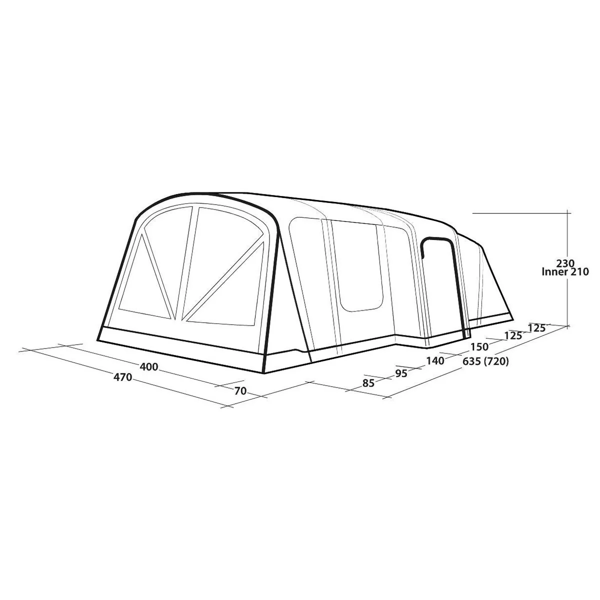 Outwell Vermont 7 Air 7 Berth Five Room Tunnel Tent - Image 13