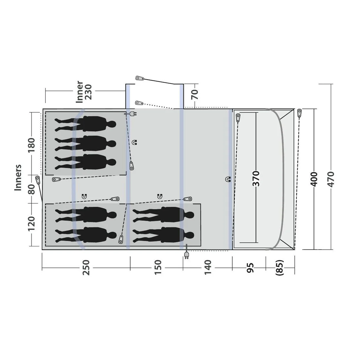 Outwell Vermont 7 Air 7 Berth Five Room Tunnel Tent - Image 16