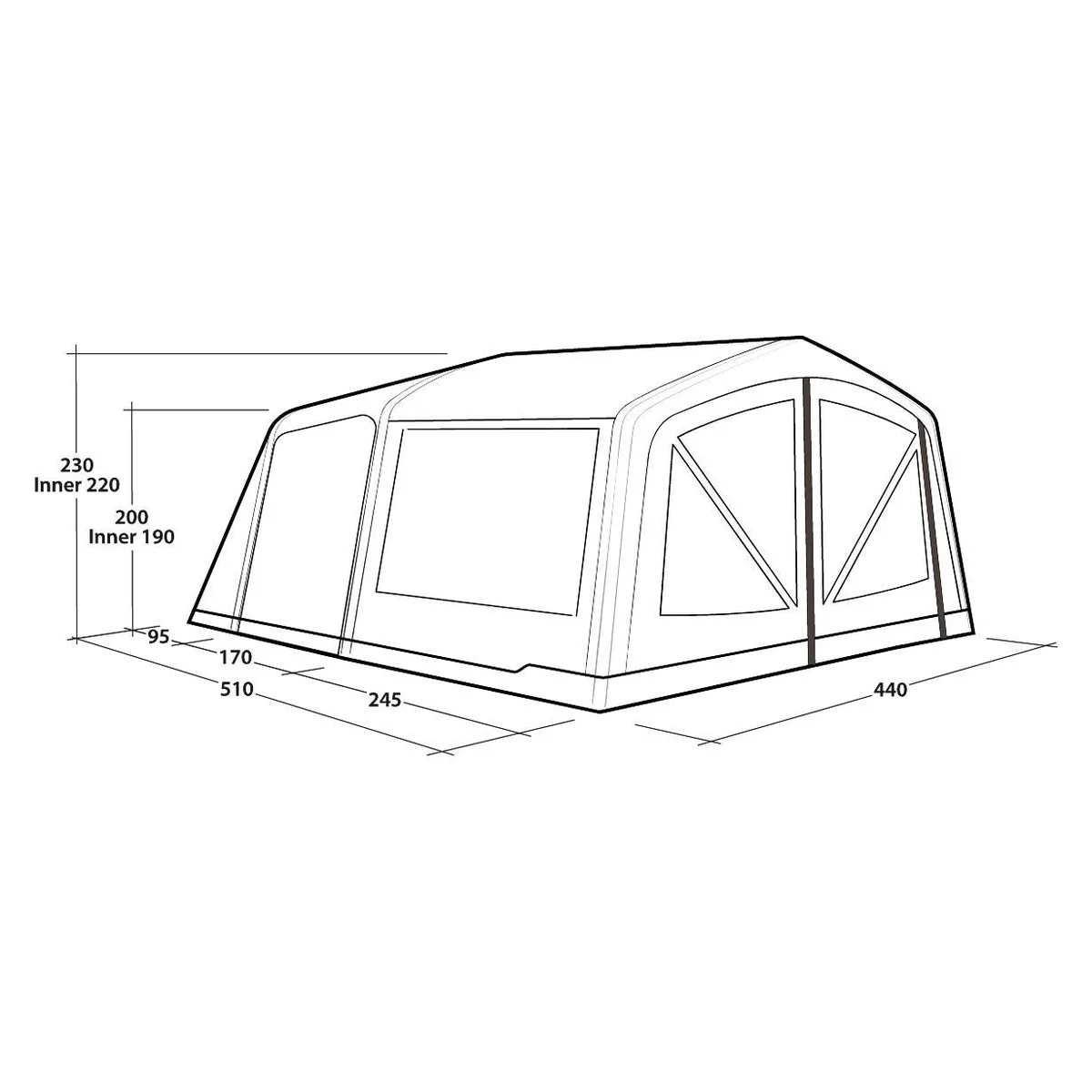 Outwell Virginia 5 Air TC 5 Berth Three Room Tunnel Tent - Image 14