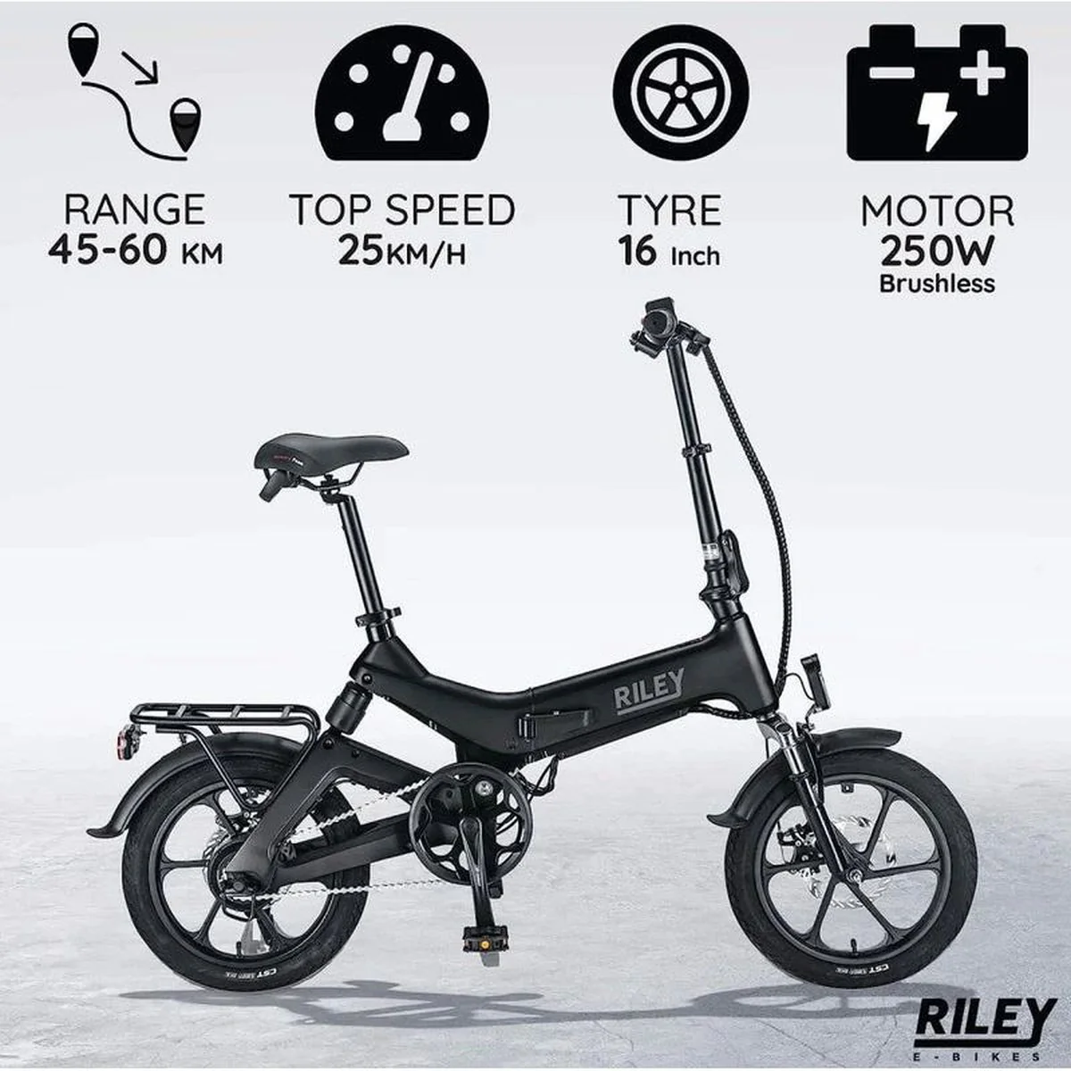 Riley RB1 Foldable E-bike - Black 45-50km Range 250w Motor - Image 3