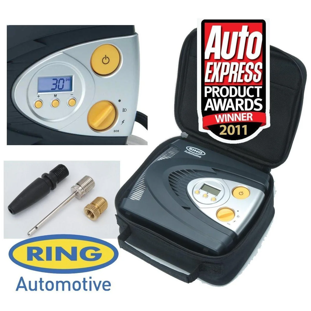 Ring RAC630 12V Digital Air Compressor Wheel Tyre Inflator Pump Psi & Bar + Case