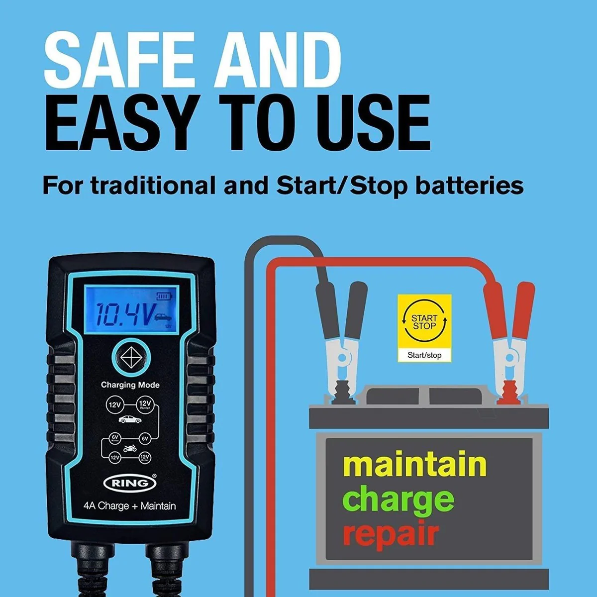 RSC804 Ring 4A Smart Battery Charger and Battery Maintainer LCD Display 6/12v - Image 6