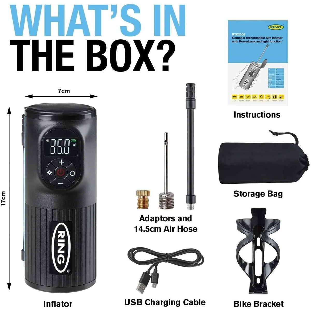 RTC2000 Ring Handheld Digital Tyre Inflator Air Compressor USB LED Cordless - Image 4