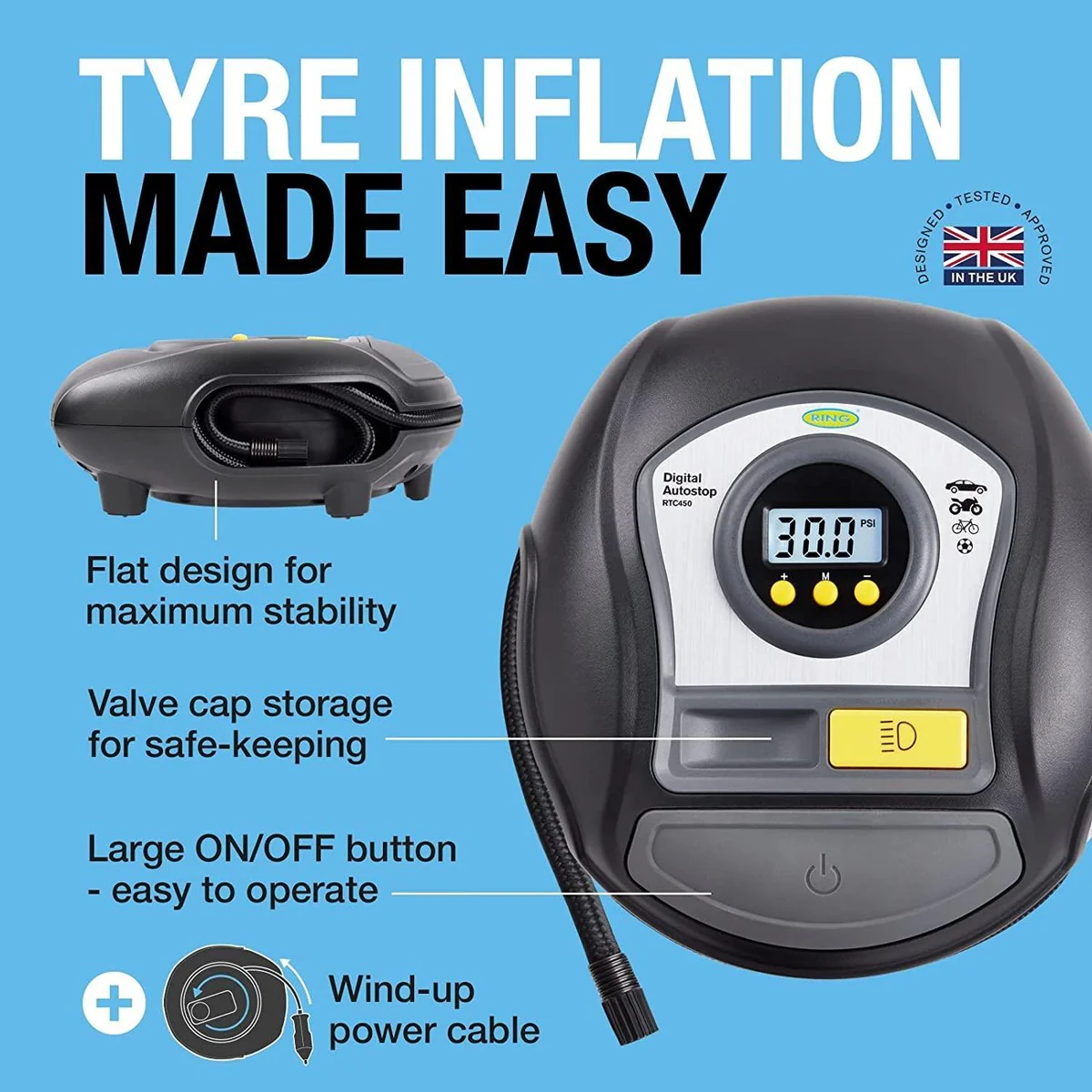 RTC450 Ring Digital Tyre Inflator Air Compressor Wheel Car Pump 12v Auto Stop - Image 7