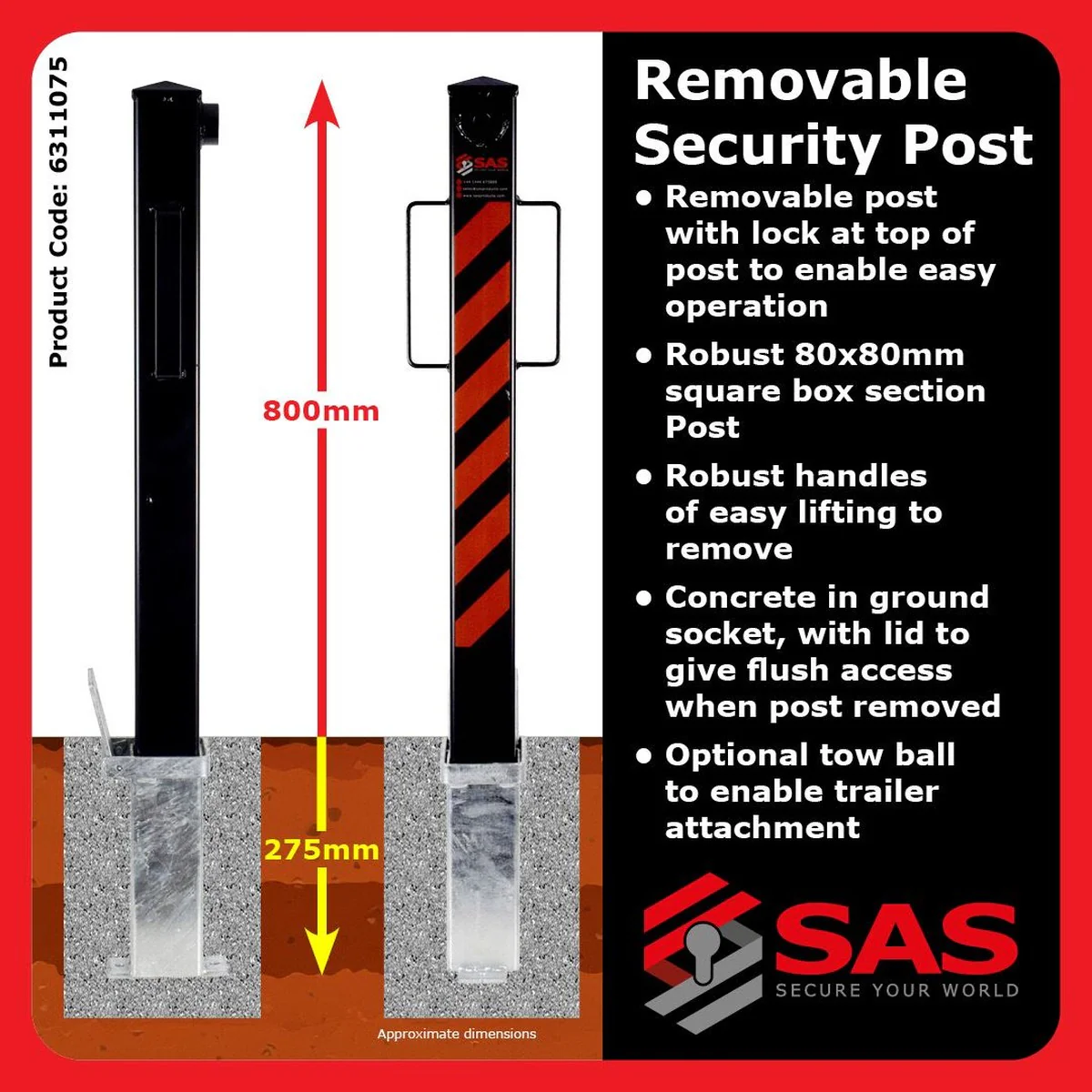 SAS Concrete in Removable Security Post Lock Keyed Alike - Image 2