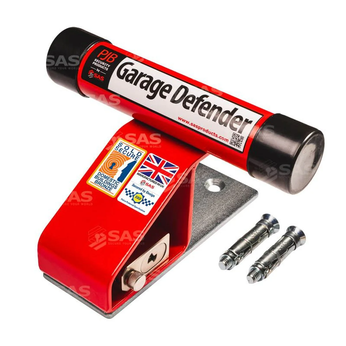 SAS PJB Garage Defender for Up-and-Over Garage Doors Tarmac / Red / Lock Keyed Alike