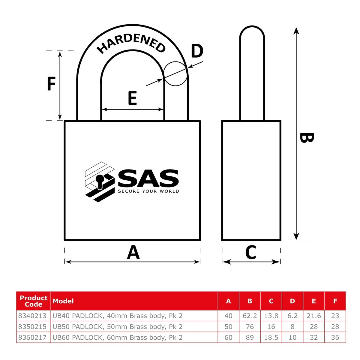 SAS SAS UB40 Padlock, 40mm Brass body, pack of 2 - Image 3