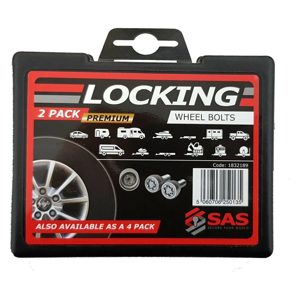 SAS Security 2 Locking Wheel Bolts M12 X 1.5 Caravan Trailer Car