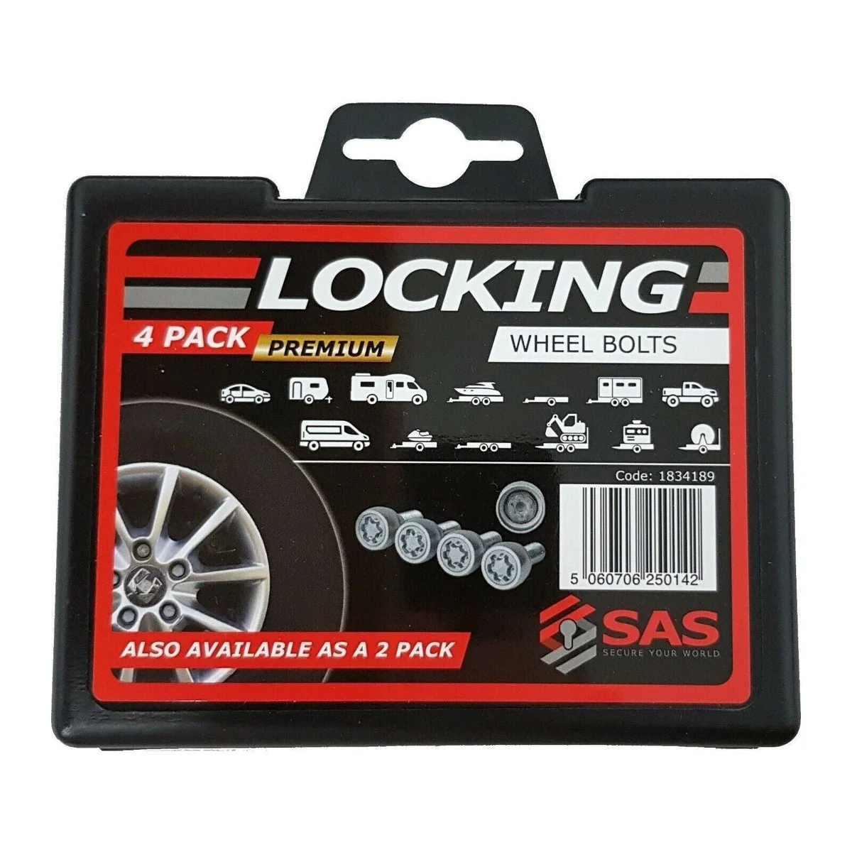 SAS Security 4 Locking Wheel Bolts M12 X 1.5 Caravan Trailer Car