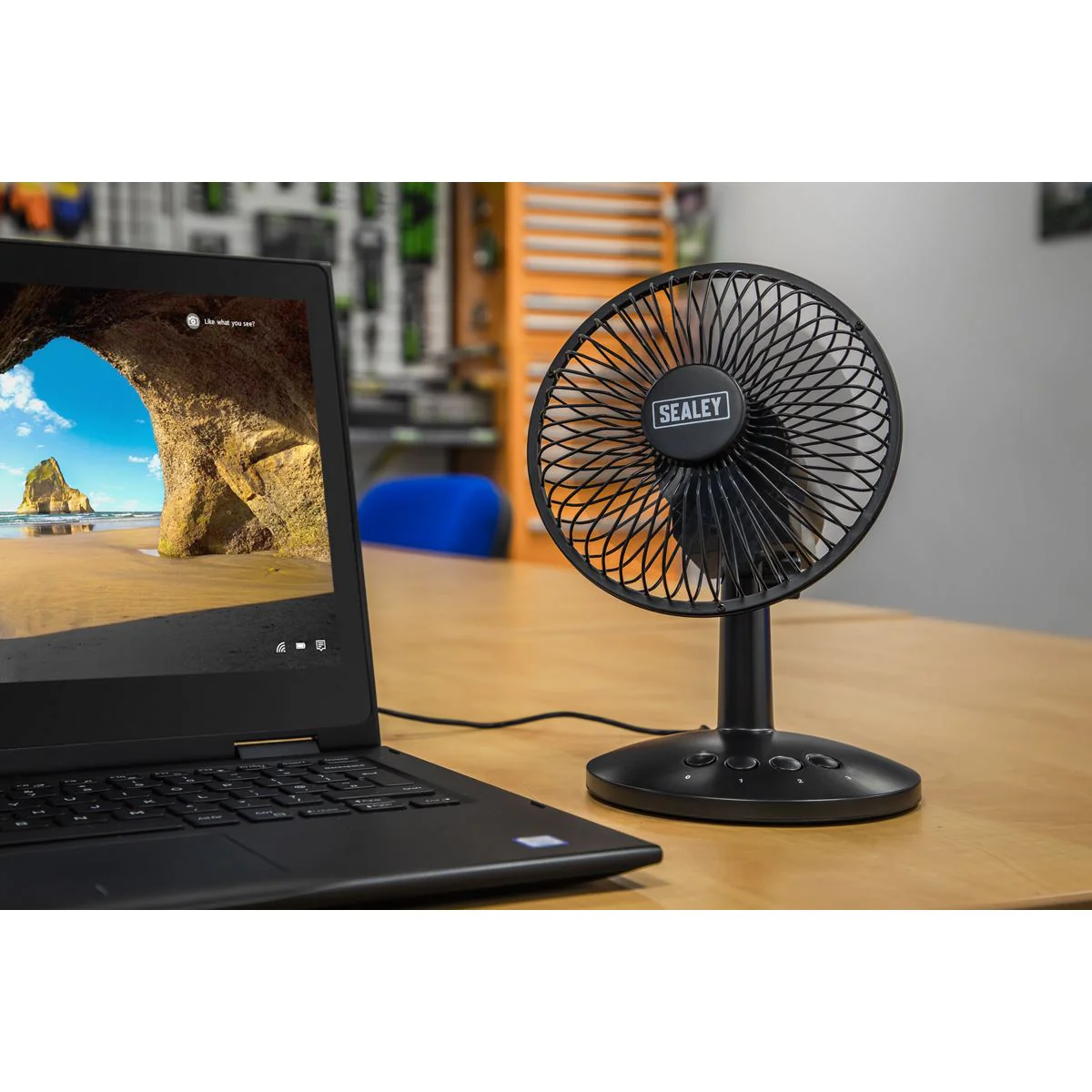 Sealey 150mm 6" 3 Speed Oscillating Desk Fan Home Office Portable USB or Battery - Image 5