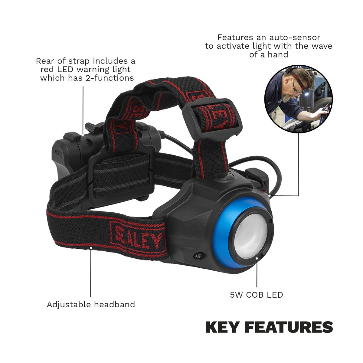 Sealey Head Torch 5W COB LED Auto-Sensor HT111LED - Image 2