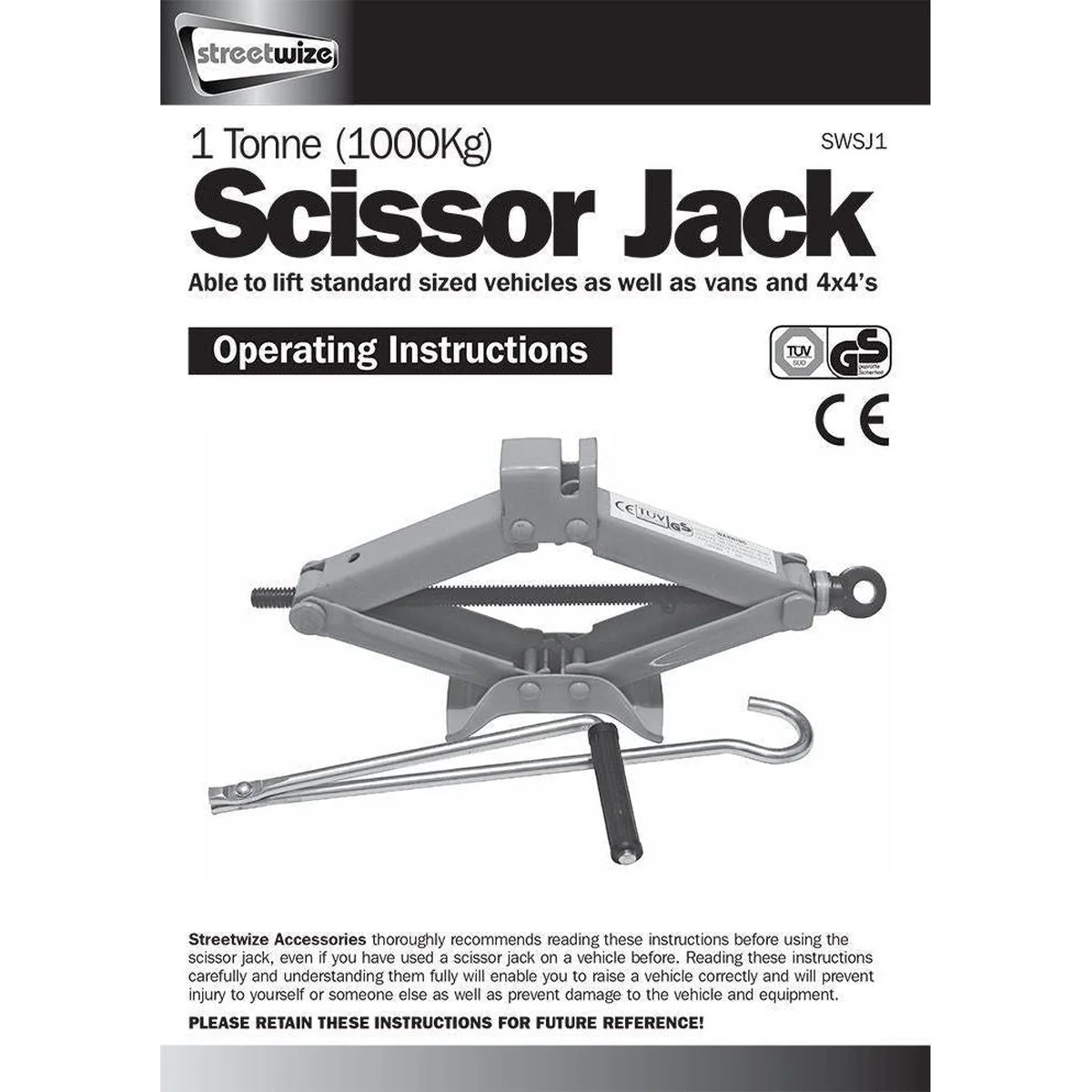 Streetwize 1 Ton Tonne Car Maintenance & Repair Wind Up Handle Scissor Jack Lift - Image 4