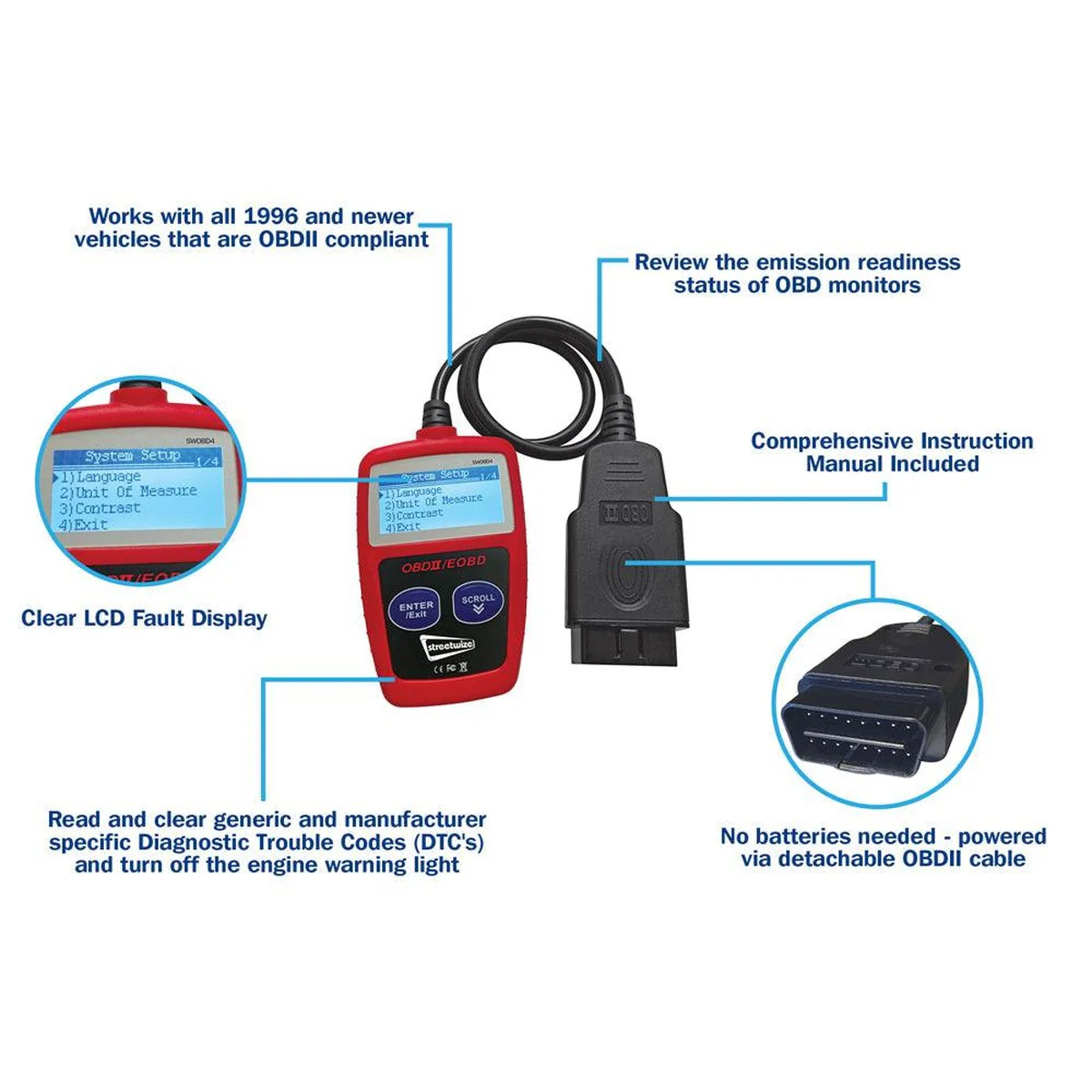 Streetwize Garage Vehicle LED ODBII Engine Fault Code Scanner Diagnostic Reader - Image 2