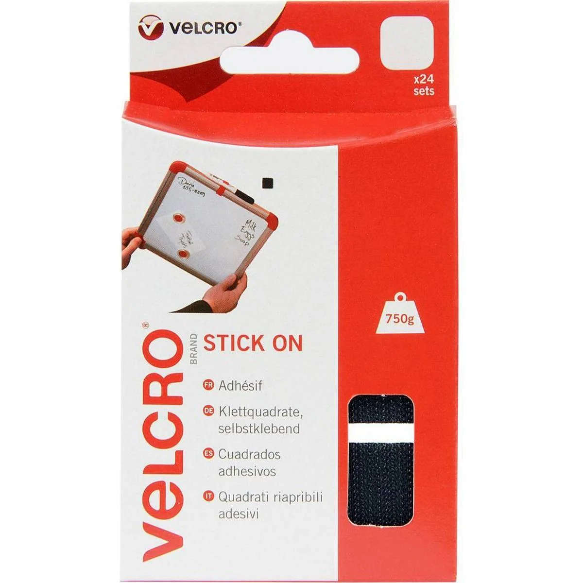 Stylish Velcro® Brand Stick On Squares 25mm x 24 Black