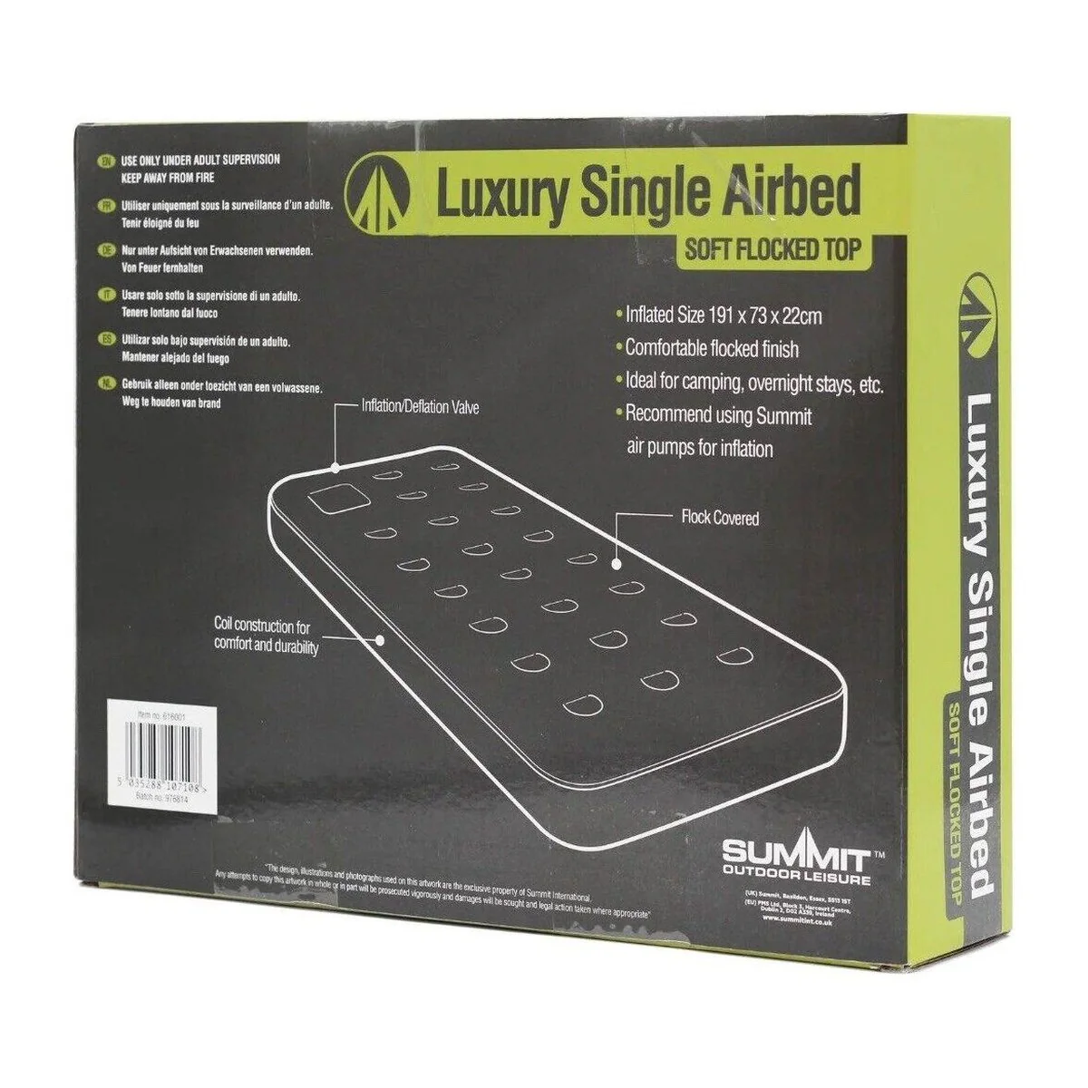 Summit Blue Flocked Single Inflatable Air Bed Outdoor Camping Mattress - Image 3