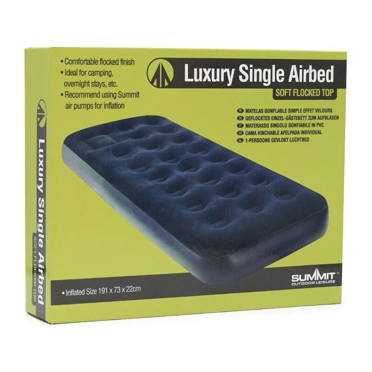 Summit Blue Flocked Single Inflatable Air Bed Outdoor Camping Mattress - Image 4