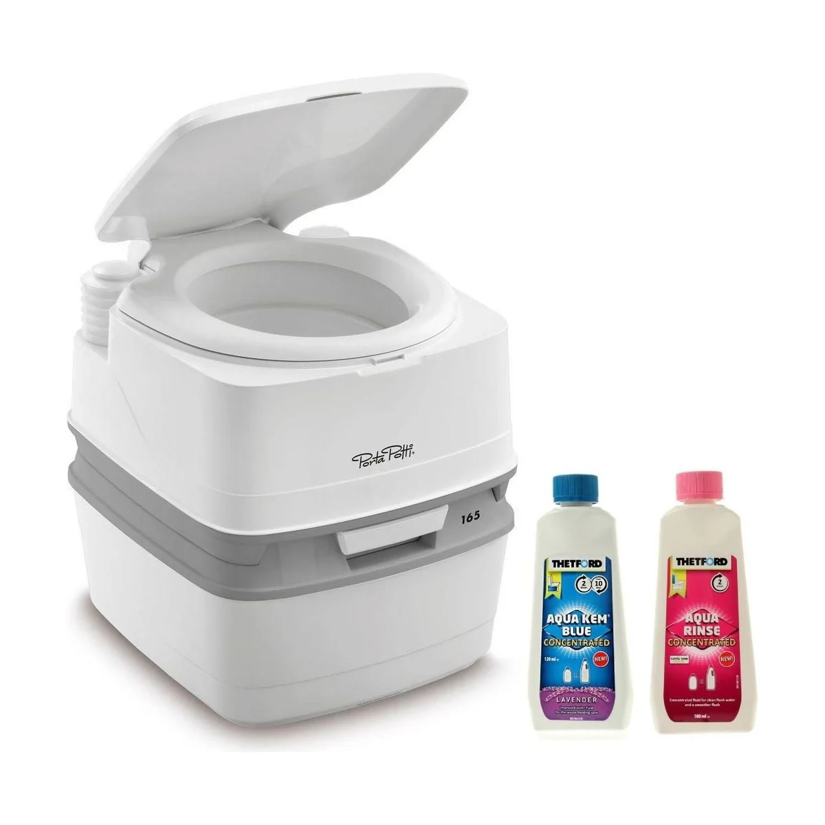 Thetford 165 Porta Potti Chemical Portable Toilet + Aqua Kem Rinse