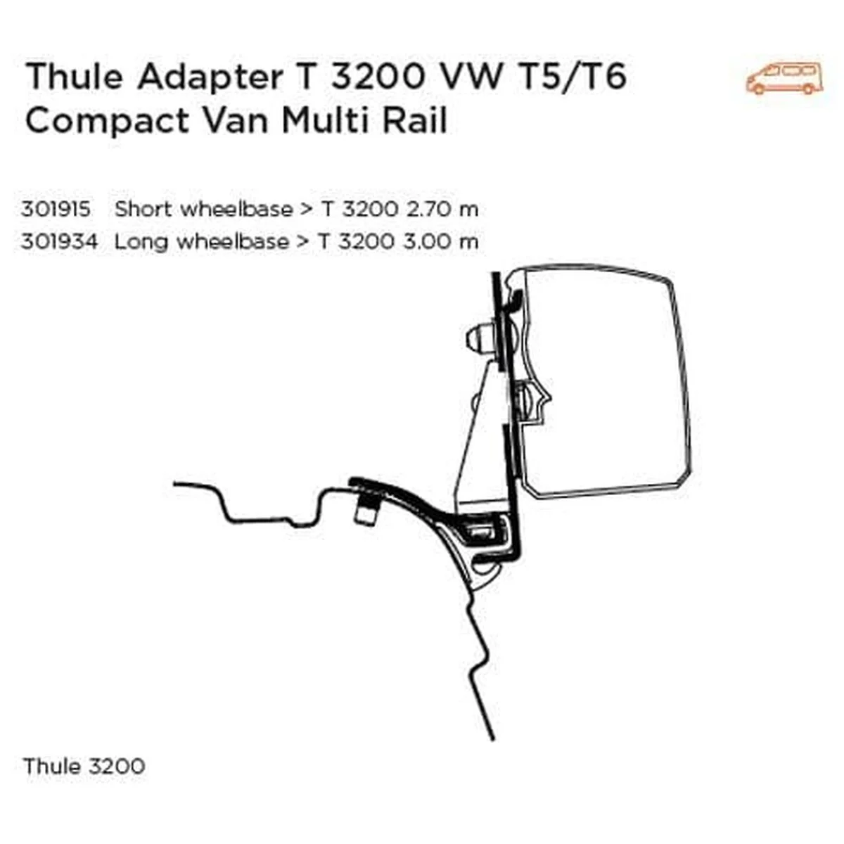 Thule Adapter T Omnistor 3200 Awning for VW T5/T6 Compact Van Reimo Multirail LWB (RHD) - Image 2