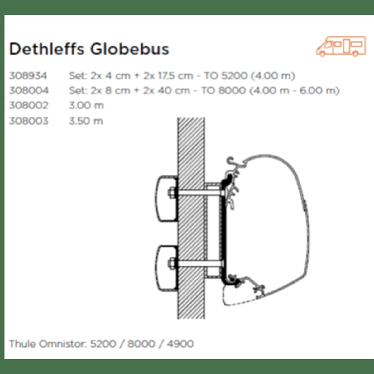 Thule Adapter TO 5200 Dethleffs Globebus  |  4.00m (set: 2x 4cm + 2x 175cm)