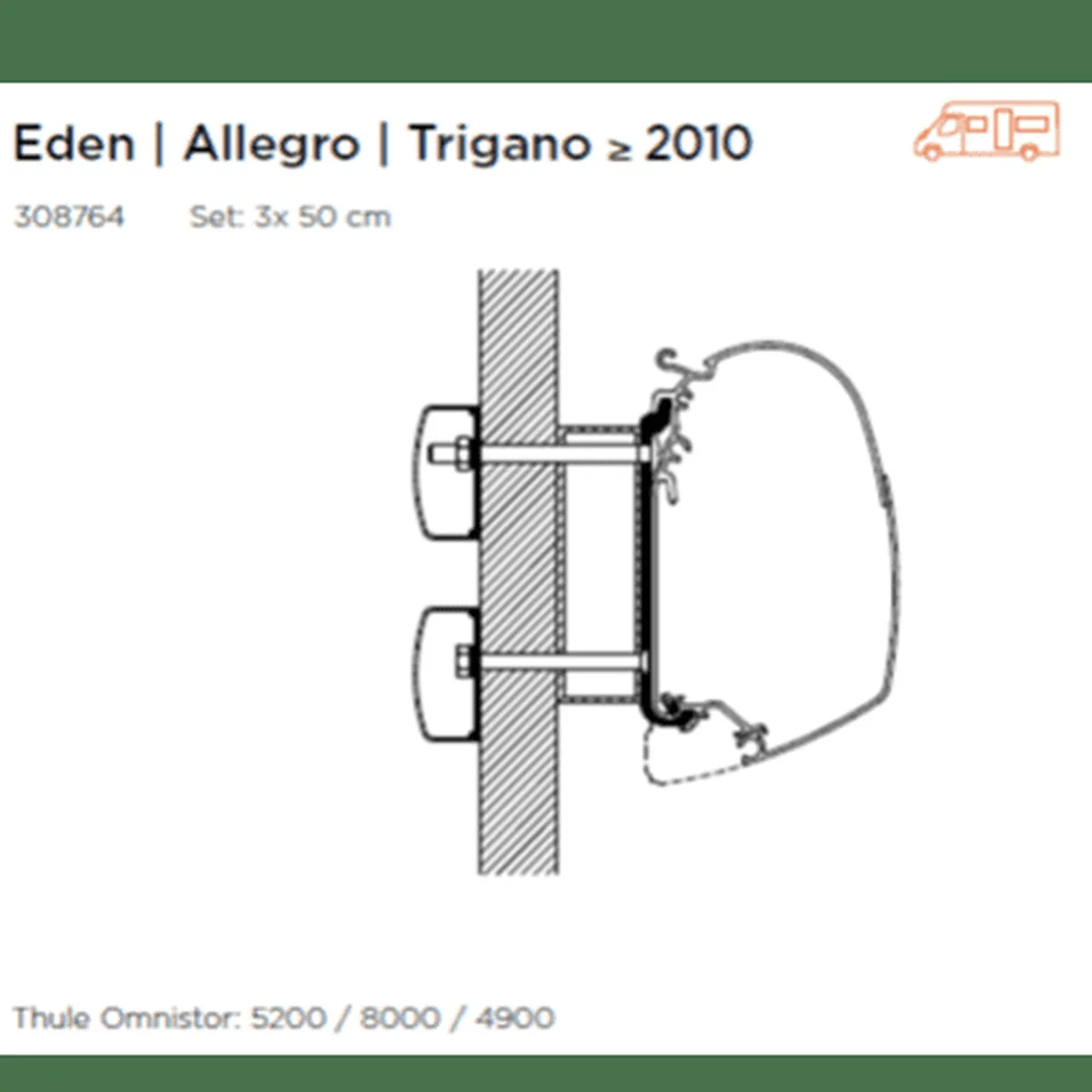 Thule Adapter Wall Eden / Allegro / Trigano > 2010 (set: 3x 50cm)