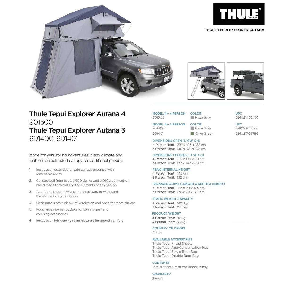 Thule Tepui Autana 4-person roof top tent haze grey 901500 - Image 3