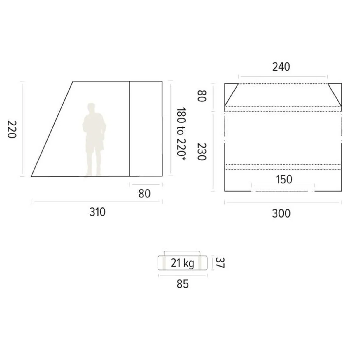 Trigano Hawall S Inflatable Campervan Driveaway Air Awning 1.8m - Image 4