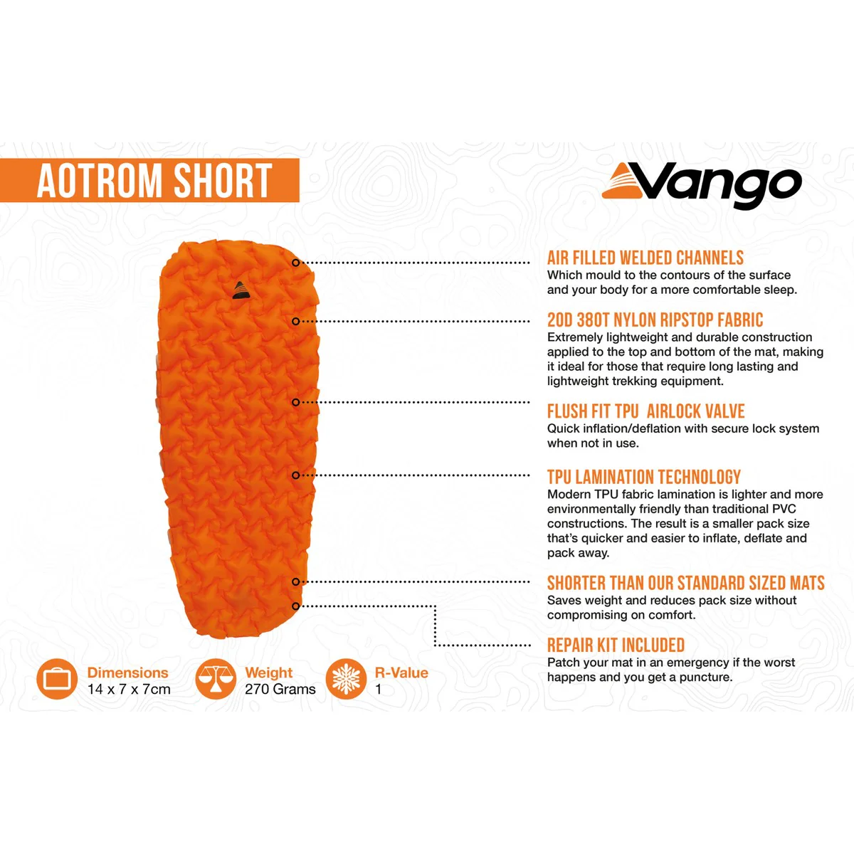 Vango Aotrom Short 5 Short  Sleeping Mat Orange - Image 2
