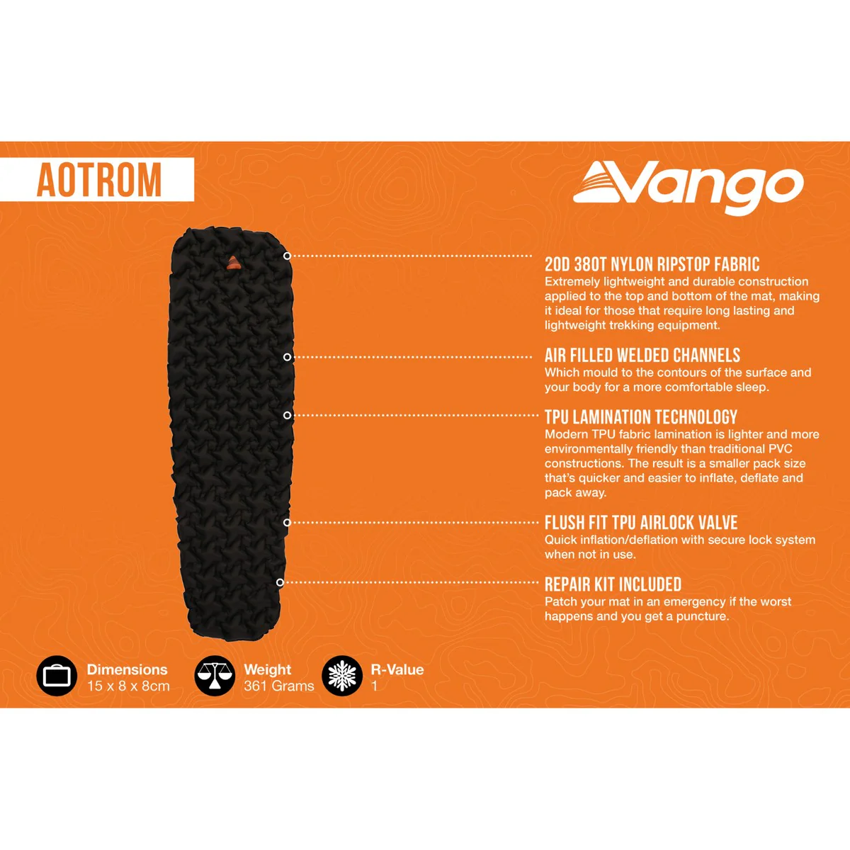 Vango Aotrom Standard 5 Sleeping Mat Anthracite - Image 2