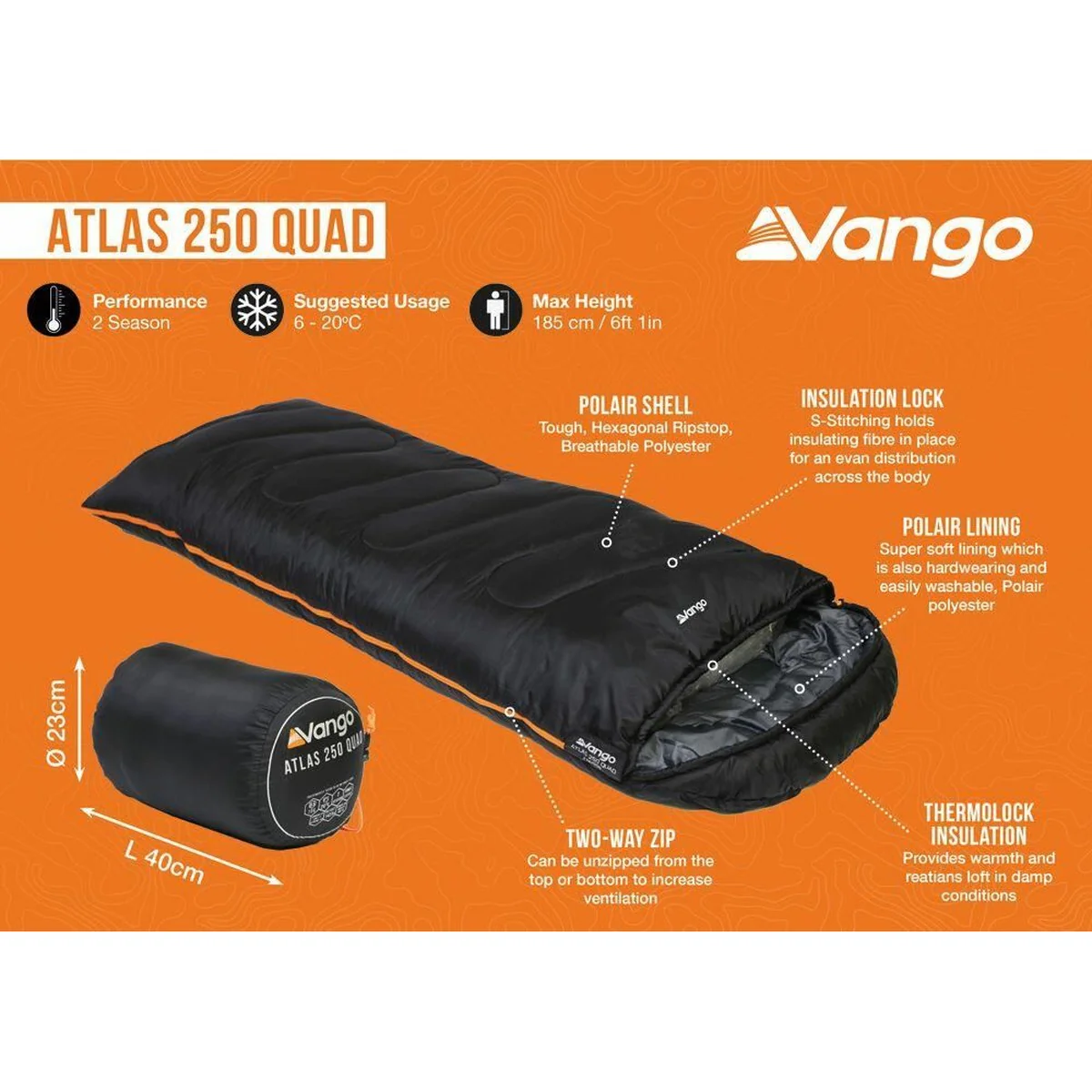 Vango Atlas 250 Quad Deep Atlantic Green Single Sleeping Bag - Image 4