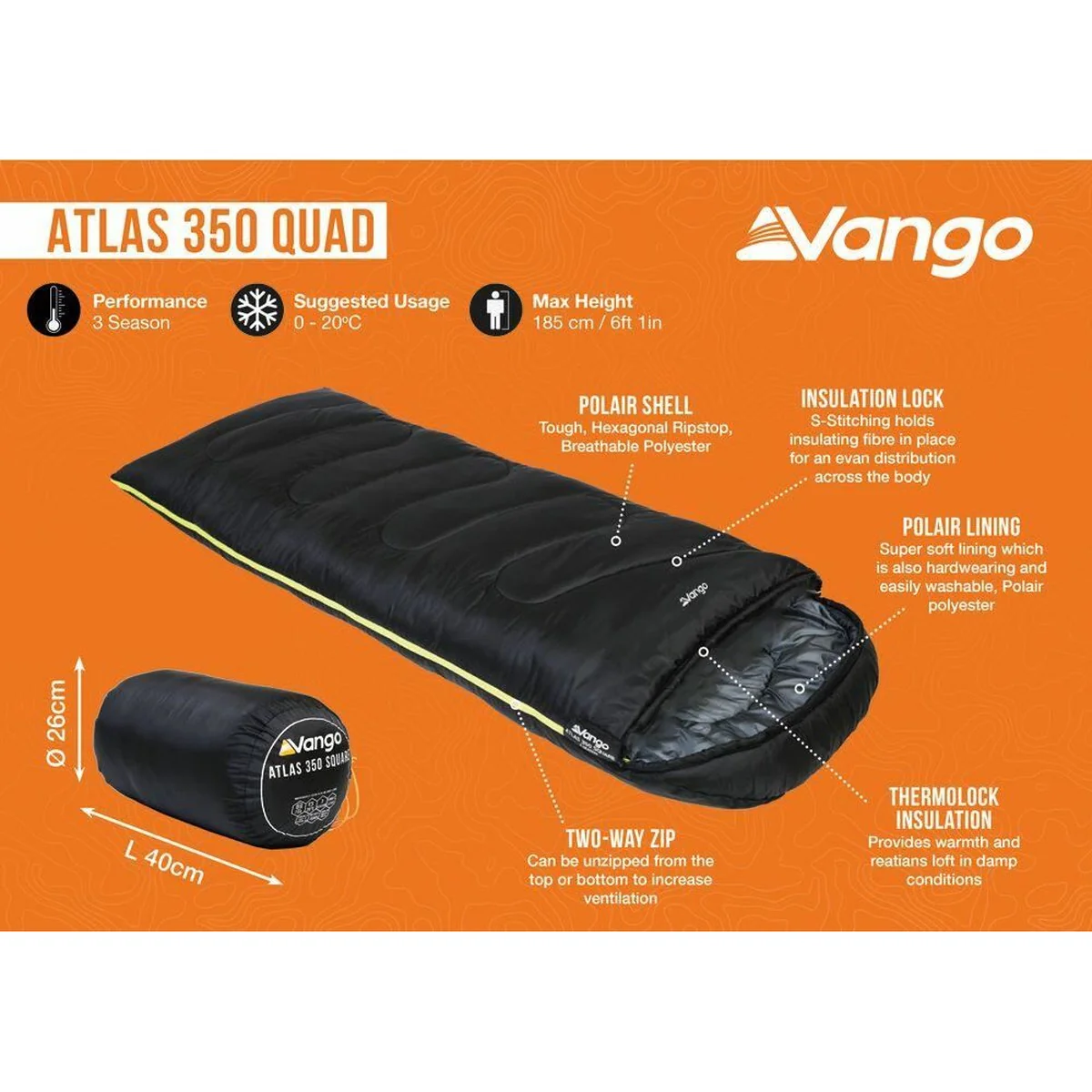 Vango Atlas 350 Quad Excalibur Grey Single Sleeping Bag - Image 4