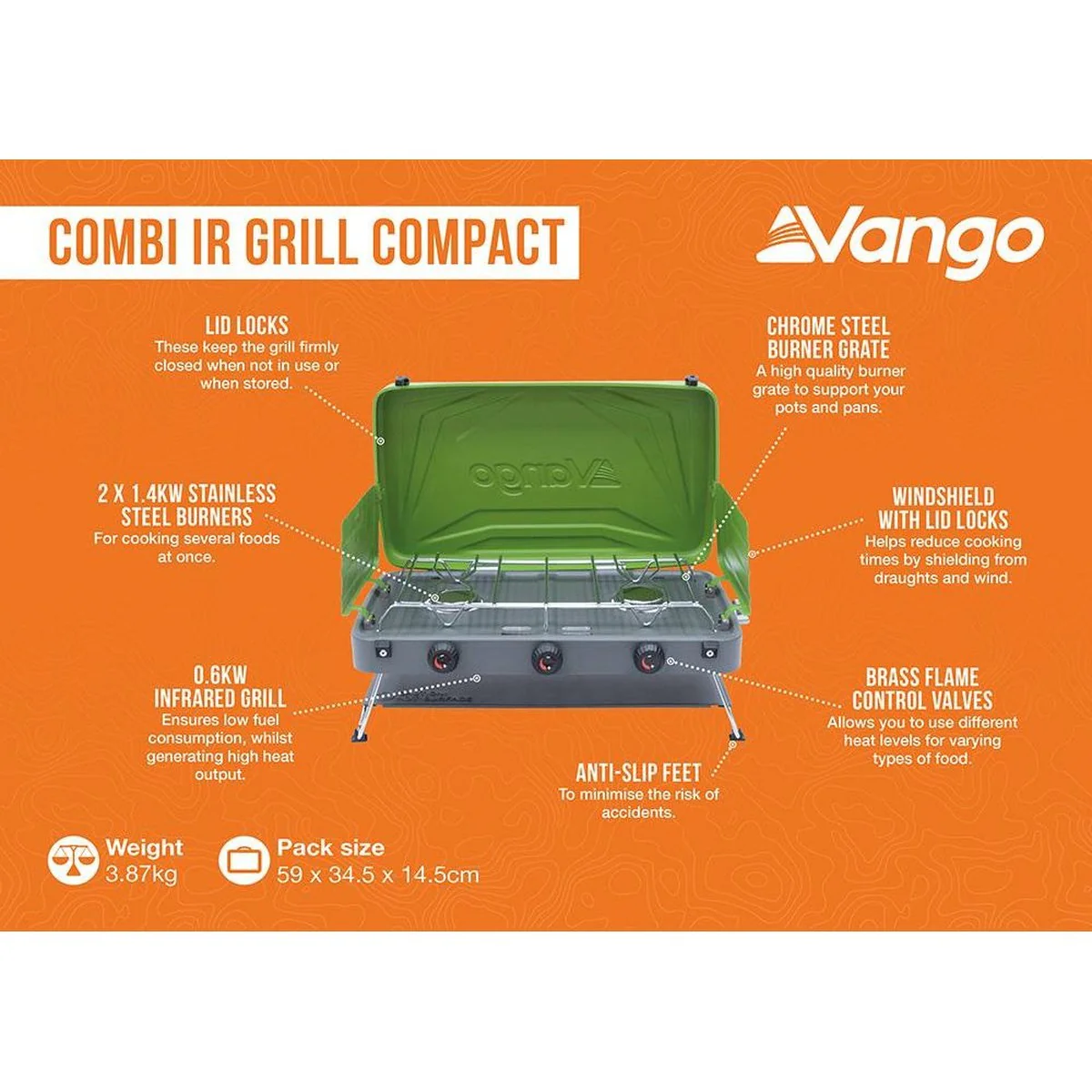Vango Combi IR Camping Cooker Compact Two Burner Grill And Stove Piezo - Image 5