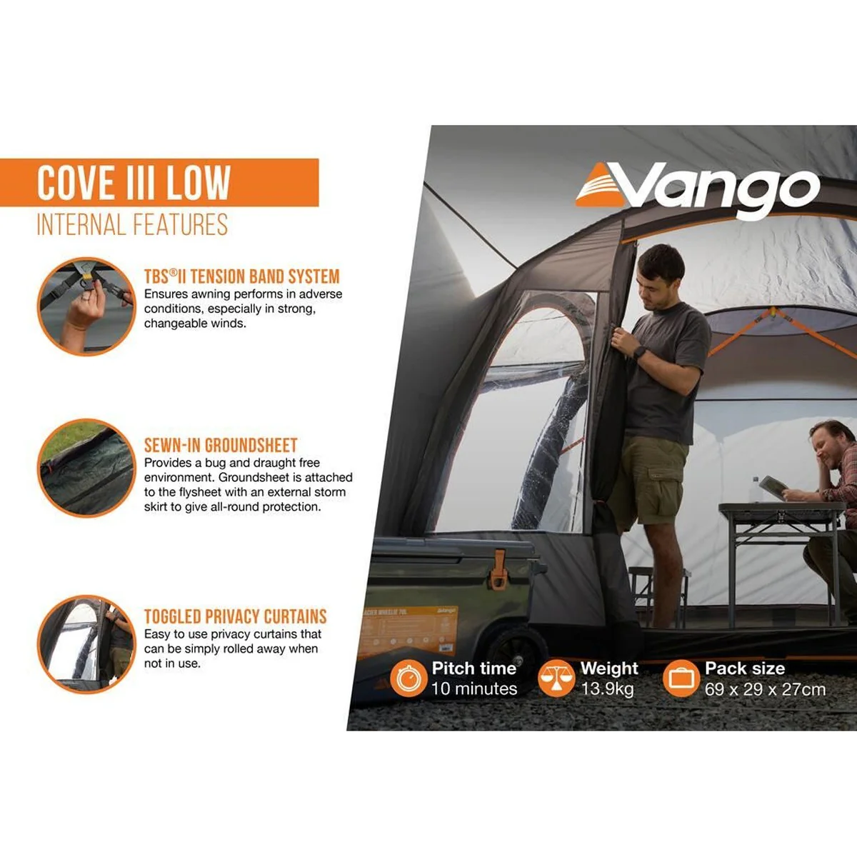 Vango Cove III Low Drive Away Awning Low Smoke - Image 6