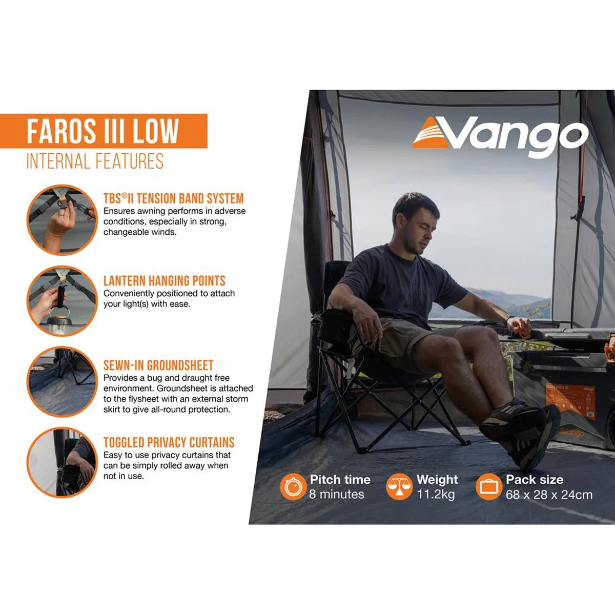 Vango Faros III Low Smoke Drive Away Campervan Awning (180-210) - Image 13