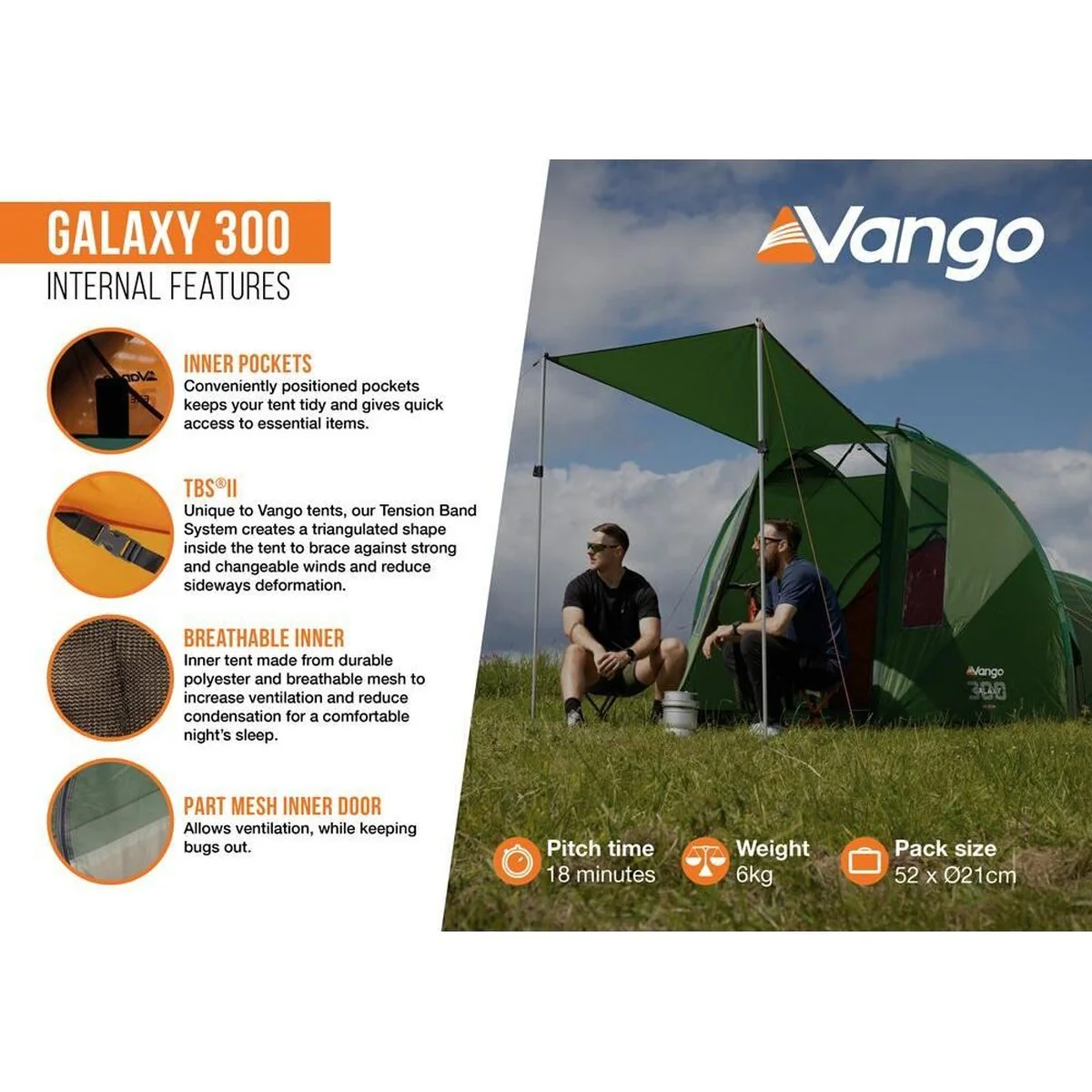 Vango Galaxy 300 Forest Green 3 Person Tent - Image 5