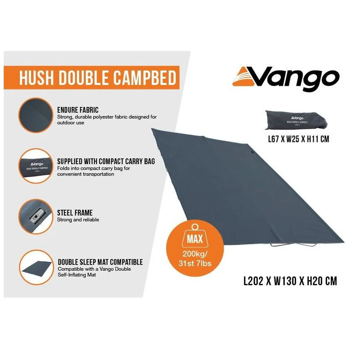 Vango Hush Double Campbed Double Granite Grey - Image 2