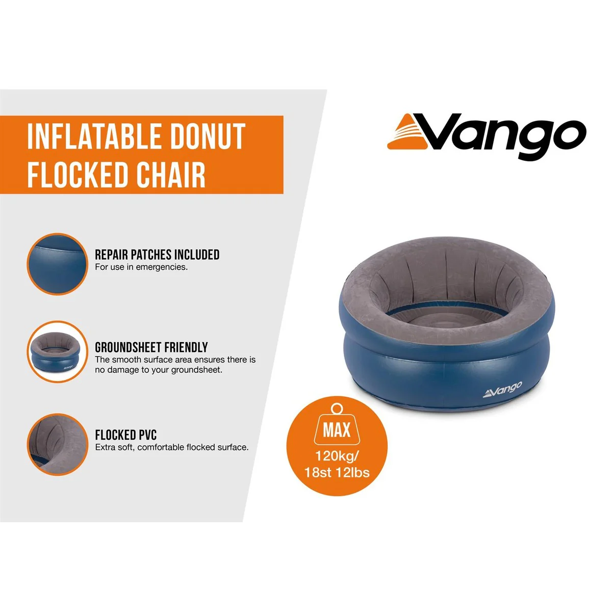 Vango Inflatable Donut Flocked Camping Chair Dark Blue - Image 4
