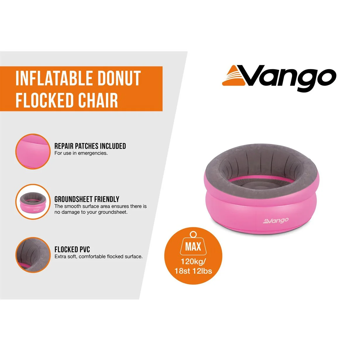 Vango Inflatable Donut Flocked Camping Chair Pink - Image 4